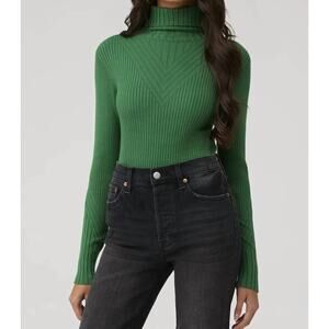 Varley Esme Green Ribbed Turtleneck Sweater Classy Minimalist Women's size Small